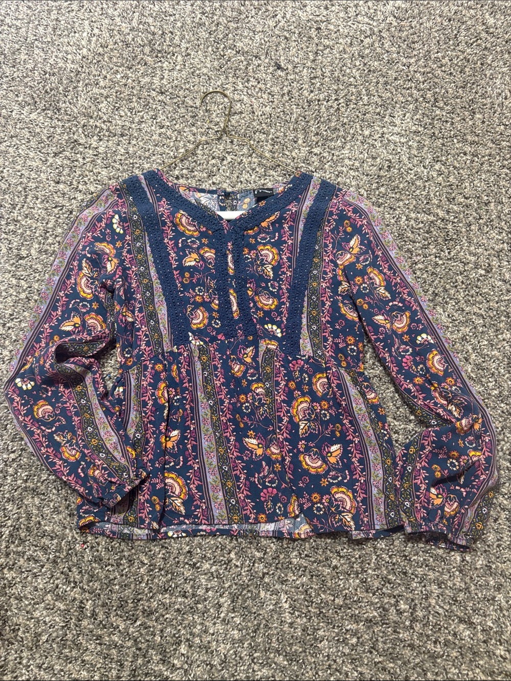 art class Navy Floral Paisley Lace-Trim Tunic Top